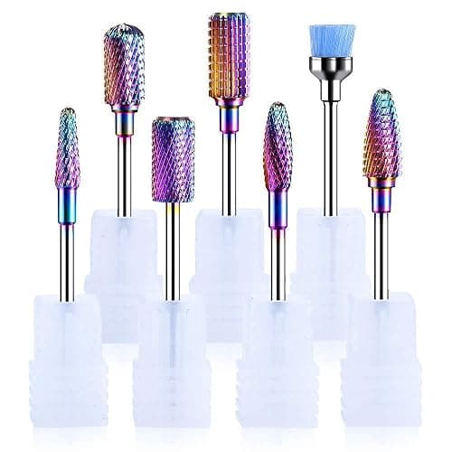 MelodySusie Nagelfräser Bits Set, 7Stk Wolframkarbid Diamant Bits für Acrylnägel Poly Gel Nagelhaut entfernen, 3/32'' Professionelle Nagelbits für Nagelfräser Efeil (Bunt) - Image 1