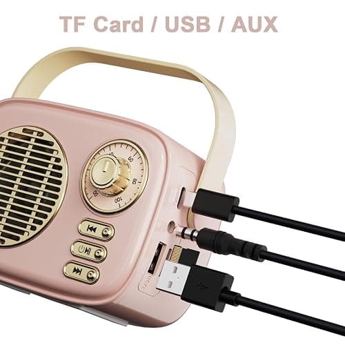 Retro Bluetooth Speaker, Vintage Decor, Gifts for Women Men Teen Girls,Portable Wireless Bluetooth Speaker, Cute Aesthetic Style for Office Kitchen Desk Bedroom Outdoor Support USB/TF Card/AUX (Pink) thumbnail 5
