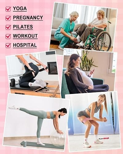 Pilates Socks for Women, Cute Non-Slip Grip Crew Socks for Yoga, Barre, Hospital, Barefoot Workout thumbnail 6