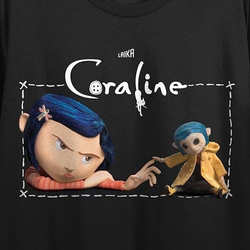 Coraline & Coraline Doll Women's Black Crew Neck Short Sleeve Crop Top thumbnail 2
