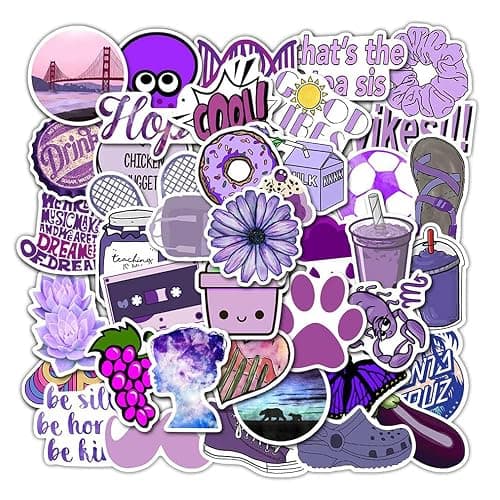 Girl's Purple Aesthetic Waterproof Stickers - 50 PCS for Water Bottle, Laptop, Phone - Cute Designs for Teens and Kids - Image 1