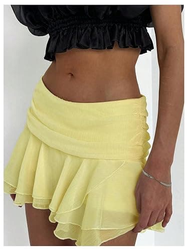 MakeMeChic Women's Cute Mini Skirt Tiered Layer Ruffle Sheer Flared Rave Party Going Out Skirts thumbnail 4