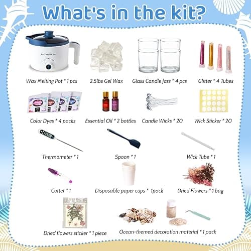 DIY Jelly Wax Candle Making Kit with Jars - Complete Transparent Gel Candle Maker Kit, Ocean Theme Gel Kit & Floral Jelly Wax Set, Includes Dried Flowers, Shells & Essential Oils thumbnail 2