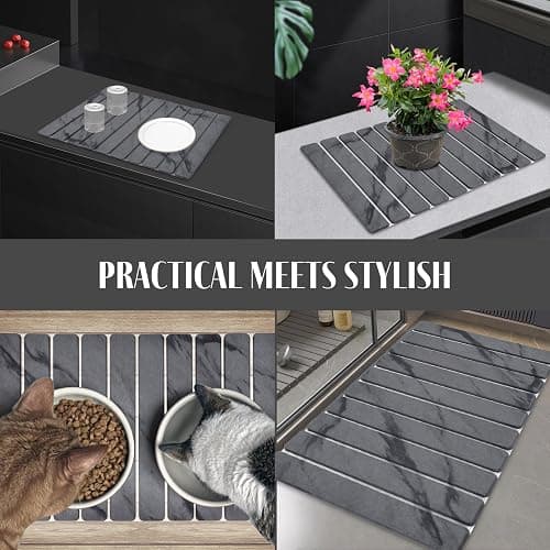 Large Stone Dish Drying Mats for Kitchen Counter, 24"(L)×16"(W) Marble, Drying Collapsible Dish Drying Mat, Eco-Friendly Absorbent Diatomaceous Earth Mats for Dishes Bottles Cups - Dark Grey thumbnail 7