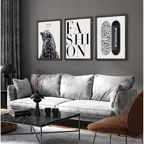 Trendy Leopard Wall Art Black White Cheetah Wall Decor Fashion Aesthetic Canvas Posters Preppy Stockholm Prints Stylish Cheetah Pictures Y2k Painting for Bedroom 12x16 Inch Framed Set of 3 thumbnail 4