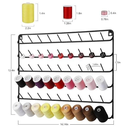 YBING Thread Holder Wall 2 Pack 54 Spools Thread Rack Wall Mount Embroidery Spool Thread Organizer Metal Sewing Thread Organizer with Hanging Tools for Quilting thumbnail 3