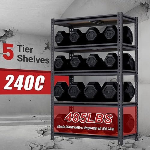 ZEUKMXOO 5-Tier Garage Storage Shelves, Heavy Duty Adjustable Shelving Unit, 60"H Garage Rack with 2400lbs Capacity, Metal Utility Shelves for Warehouse, Basement, Pantry, Tool Room, Home Organization thumbnail 6