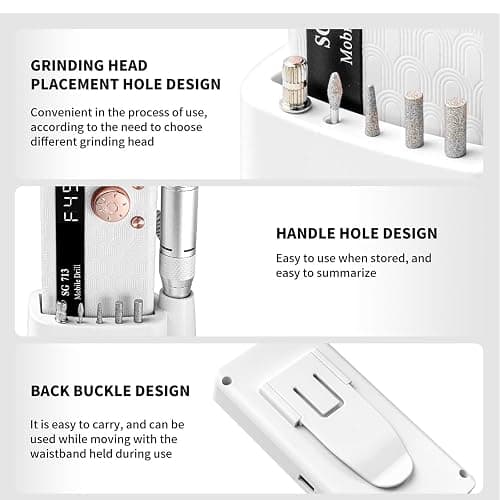 Professional Nail Drill Kit 45000RPM, Portable Electric Nail File with 13 Bits & 56pcs Sanding Bands,LED Screen,Ultra-Silent, Rechargeable Nail Drills Machine for Acrylic Nails Gel Polishing (White) thumbnail 2