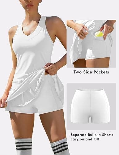 Saslax Women's Tennis Dress with Separate Shorts & Pockets, V-Neck Sleeveless Quick-Dry Workout Athletic Golf Dress thumbnail 4