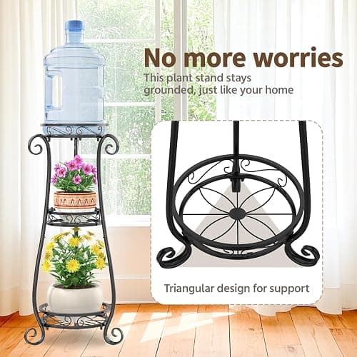 LASZOLA 3 Tier Black Metal Plant Stand for Multiple Large Planters Indoor Outdoor Organizer, Heavy Duty Tall Flower Stand for Corner Patio Bathroom Office, Modern Sturdy Vertical Iron Rack, Cat Proof thumbnail 4