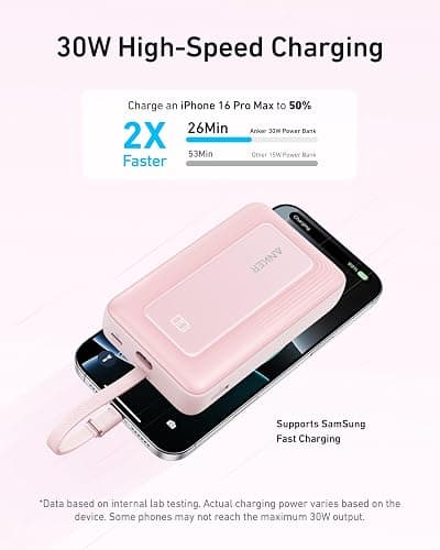Anker Zolo Power Bank (2025 Upgraded Version), 20,000mAh 30W High-Speed Portable Charger with Built-in USB-C Cable, Battery Pack for iPhone 17/16 / 15 Series, Galaxy, and More thumbnail 3