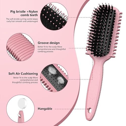 Curl Defining Brush, Curly Hair Brush, Slick Back Hair Brush, For Combing and Shaping Curls in All Hairstyles to Reduce Pulling (Pink) thumbnail 3