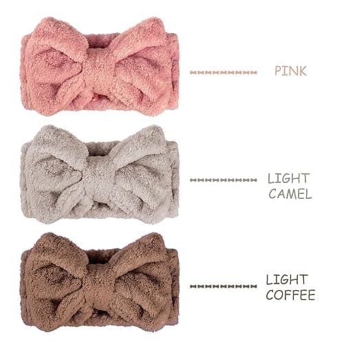 3 Pieces Wash Face Headband Makeup Spa Headband Towel Terry Hair Bands Microfiber Bowtie Headbands Shower Facial Adjustable Headband for Women (Pink, Blue, White) thumbnail 2