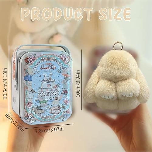 Bunny Keychain, Bunny Keychain with Tin,Bunny Handmade Soft Bunny Keychain for Christmas Gifts, Bags and Keys thumbnail 7