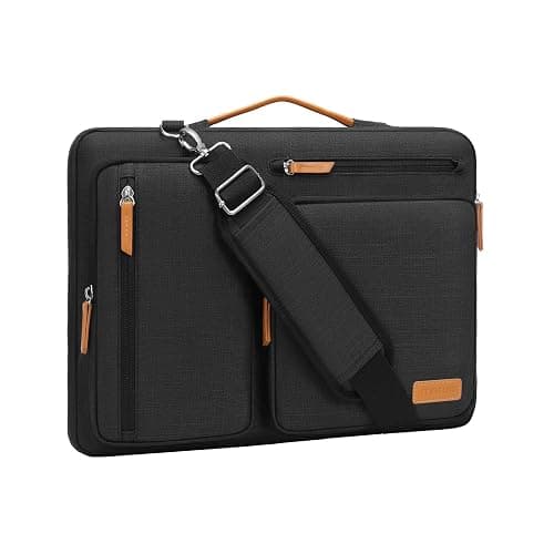 MOSISO 360 Protective Laptop Shoulder Bag,15-15.6 inch Computer Bags Compatible with MacBook Pro 16 inch, HP, Dell, Lenovo, Asus Notebook,Side Open Messenger Bag with 4 Zipper Pockets, Black - Image 1