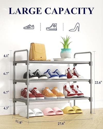 Kitsure Shoe Rack for Closet, Sturdy and Long-Lasting Shoe Shelf, Shoe Rack for Entryway, Personalized DIY Shoe Organizer, Shoe Rack Organizer for Space-Saving, 27.6" x 11.8" x 22.6", Grey thumbnail 2