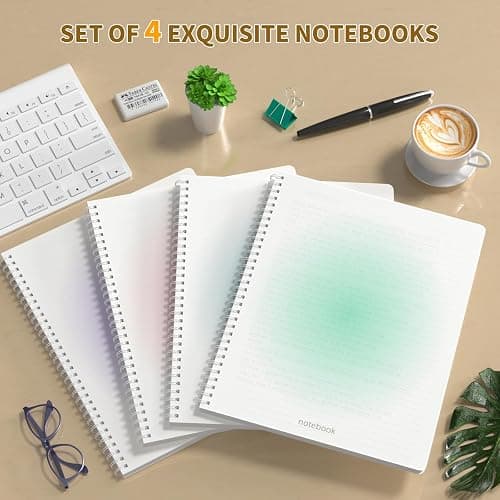 Spiral Notebook A4 College Wide Ruled Notebooks 4 Pack 8.5" x 11" Journaling Notebooks 140 Pages 100GSM Gradient Small Lined Notebooks Waterproof PP Cover for Note Taking for Work School Business Travel thumbnail 2