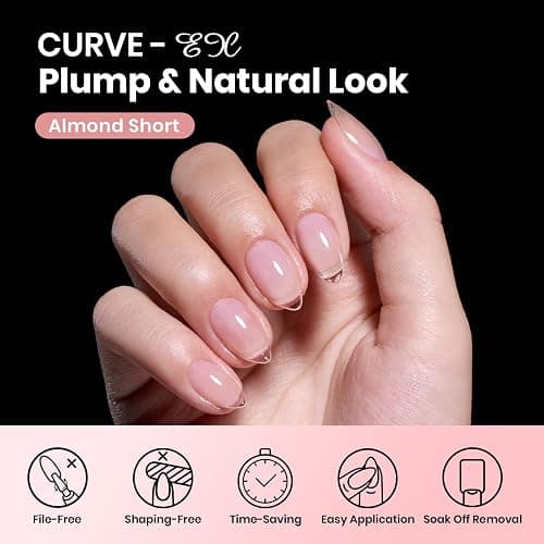 Beetles Gel Nail Tips Curve-EX - Almond Short, 320pcs 16 Sizes, Etch-X Half Matte Full Cover Soft Acrylic False Press on Nail Tips Easy DIY Nail Extension Art Salon for Curved & Natural Nail Beds thumbnail 3