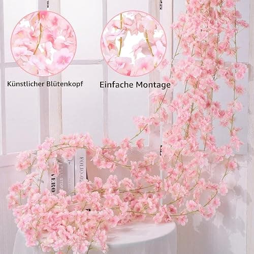 3 Stück 180cm Künstliche Kirschblüten Girlande Blumenranke,Künstliche Blumengirlande Deko,Kirschblütengirlande,Künstliche Blume Girlande für Außen und Innenhochzeit Wand Schlechte Dekoration thumbnail 6