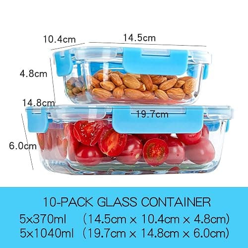 C CREST Glass Meal Prep Containers, [10 Pack] Glass Food Storage Containers with Lids, Airtight Bento Boxes, BPA Free & Leak Proof (10 Lids & 10 Containers) thumbnail 3