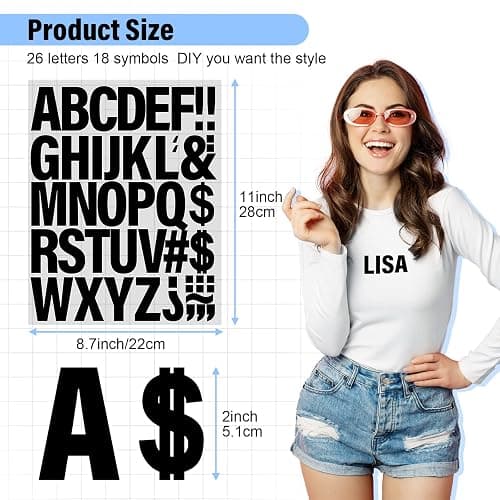 Lucomb 10 Sheets 440 Pieces Iron on Letters, 2 Inch Heat Transfer Vinyl Letters with A-Z PU Alphabets Sticker for Fabric, Clothing T-Shirt Printing DIY Craft thumbnail 2