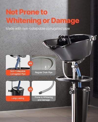 VEVOR Portable Shampoo Bowl, Deep Shampoo Sink with Adjustable Height & Angle, Washing Hair Station Includes Drain Hose, Shower Head and Bucket, Salon Sink for Home & Barber Use, Black thumbnail 6