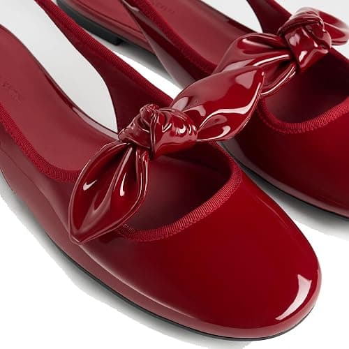 Feathos Women's Bow Ballet Flats Open Back Low Heel Dress Casual Shoes for Daily Outings and Outfits thumbnail 5