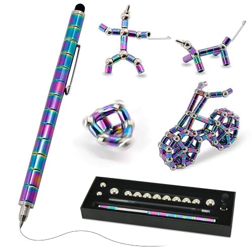 TTzycc Magnetic Pen With 13 Rings - Decompression Magnet Metal Fidget Pen, Creative Toy That Writes, Intellectual Learning and Stress Reduction Gift for Family or Friends - Image 1