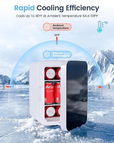 Electactic 10L Compact Mini Fridge, Portable Small Refrigerator, Small Cosmetics Cooler, 2.6 Gal Mini Fridge with AC/DC Adapters for Beverage, Food, Makeup, Bedroom, Office, Dorm, White thumbnail 4