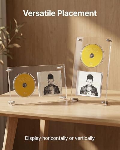 WEIMINLI Acrylic CD Frame Display Case for Disc and Insert, Clear | Acrylic CD display frame holds one disc and insert; signed CD display for wall or tabletop use, clear finish. thumbnail 7
