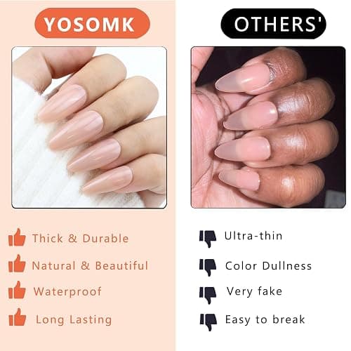 YOSOMK Nude Press on Nails Almond Shaped Medium Glossy Fake Nails for Women | Stick on Nail, Natural Full Cover, False Nail, Acrylic Glue on Nails, for Date or Work thumbnail 6