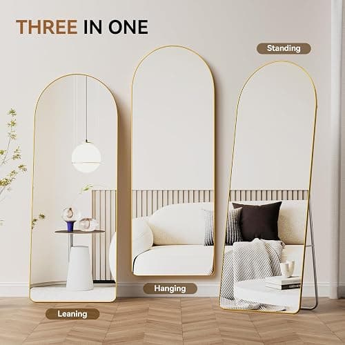 Warmiehomy Arched Full Length Mirror, 160X50cm Large Full Body Floor Standing Mirror, Hanging or Leaning Against Wall for Bedroom Cloakroom, Gold thumbnail 5