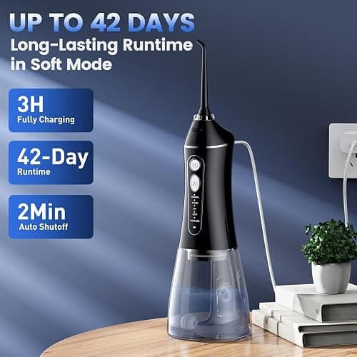 Water Flosser for Teeth Cleaning and Flossing, 5 Modes Rechargeable Cordless Oral Irrigator 320ml Water Tank Teeth Cleaner, IPX7 Waterproof Portable Electric Dentel Flossers for Home and Travel,Black thumbnail 6