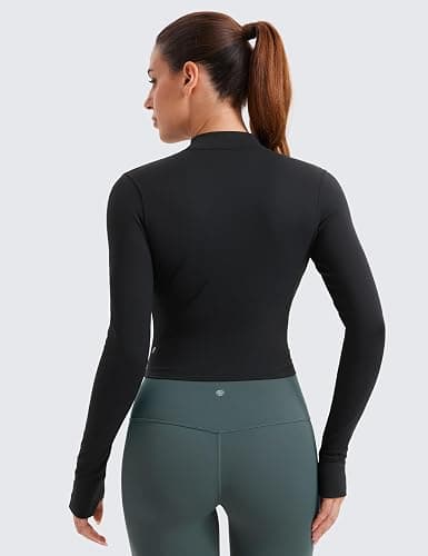 CRZ YOGA Womens Butterluxe Full Zip Cropped Workout Jacket Slim Fit Lightweight Athletic Yoga Tops with Thumb Holes thumbnail 2
