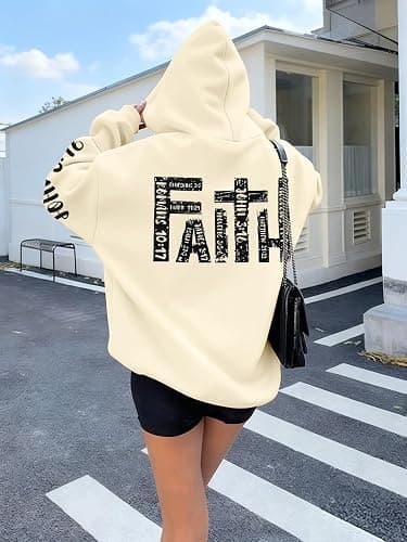 FASHGL Jesus Hoodies for Women Christian Sweatshirts Letter Graphic Faith Sweatshirt Christian Hoodie Long Sleeve Tops thumbnail 5