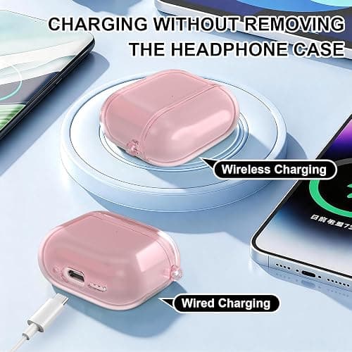 EQD for AirPods 4 Case Clear, with Cleaning Kit and Keyring, Pink | Shockproof TPU Transparent Cover for AirPods 4th Generation, Compatible with Wireless Charging thumbnail 2