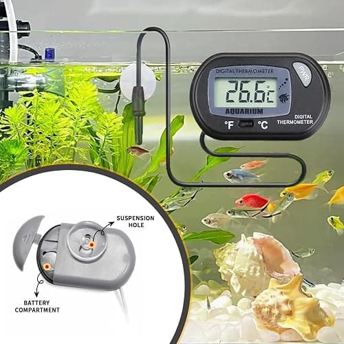 2 Pack Aquarium Thermometer, Digital Fish Tank Thermometer with Submersible Probe, Reptile Terrarium Thermometer with Large LCD Display and Suction Cup thumbnail 4