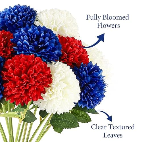 Yunfan 4th of July Decorations Patriotic Decor 12Pcs Artificial Flowers Red White and Blue for Independence Memorial Veterans Labor Fourth of July Home Party Centerpiece Vase thumbnail 4