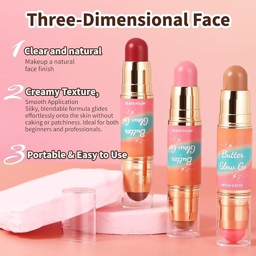 Dual-Ended Blush and Bronzer Stick – 2-in-1 Creamy Face Cheeks Contour Makeup, Smooth Hydrating Formula, Buildable Color for Natural Radiant Glow Beauty For Women (Sunkissed Rose) thumbnail 5