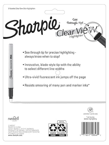 Sharpie Clear View Highlighter Sticks, Chisel Tip Fluorescent Highlighters, See Through Tip Highlighter Marker Set, Assorted Colors, 8 Count - 8 Count (Pack of 1) - Highlighter thumbnail 6