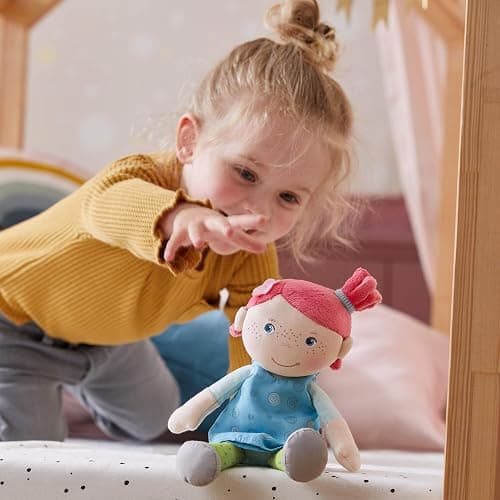 HABA Snug Up Philine - 10" Soft Doll with Embroidered Face, Pink Pigtail and Removable Blue Dress - Machine Washable - Perfect First Doll and Stuffed Cuddle Companion for 18 Months and Up thumbnail 5