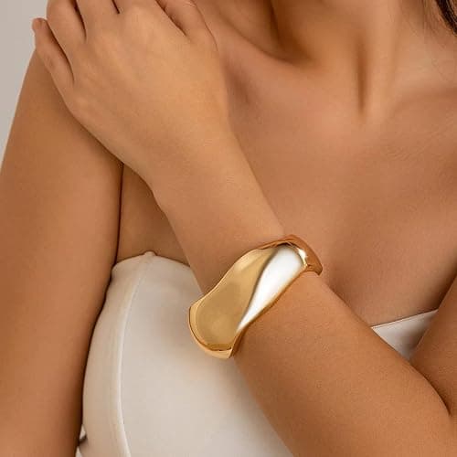RAUCHBE Chunky Gold/Silver Bangle Bracelets for Women Thick Arm Cuff Bangle Bracelet Wrist Wrap Bracelet Jewelry thumbnail 5