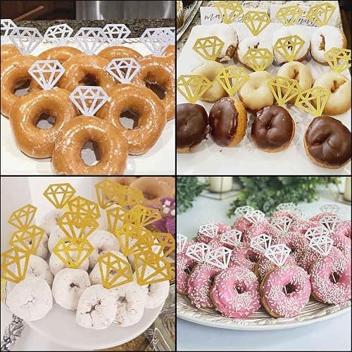 60 Pack Glitter Diamond Cupcake Toppers for Bridal Shower Engagement Wedding Party Birthday Diamond Ring Topper for Donuts Diamond Donut Picks Cake Decorations Dessert Supplies (Silver + Gold) thumbnail 5