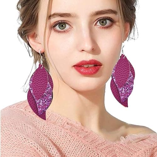 AOUXSEEM 181 Pcs Leaf Faux Leather Earrings Making Kit for Beginner, Contains 60 Pre Cut Lightweight Glitter Printed Synthetic Fabric Pieces and Hypoallergenic Hooks Jump Rings (Solid A) thumbnail 7
