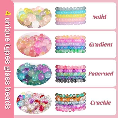 Funtopia 8mm Glass Beads for Jewelry Making, 4 Types 96 Colors Glass Beads Bracelet Making Kit, 2276pcs Round Crystal Beads for Bracelets Necklace Earrings DIY Crafts thumbnail 5