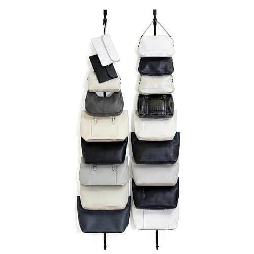 Perfect Curve Handbag and Purse Organizer | Hold up to 18 Bags | Over The Door Organizer for Purses and Handbags | Adjustable Clips | 2 Straps | Black - Image 1