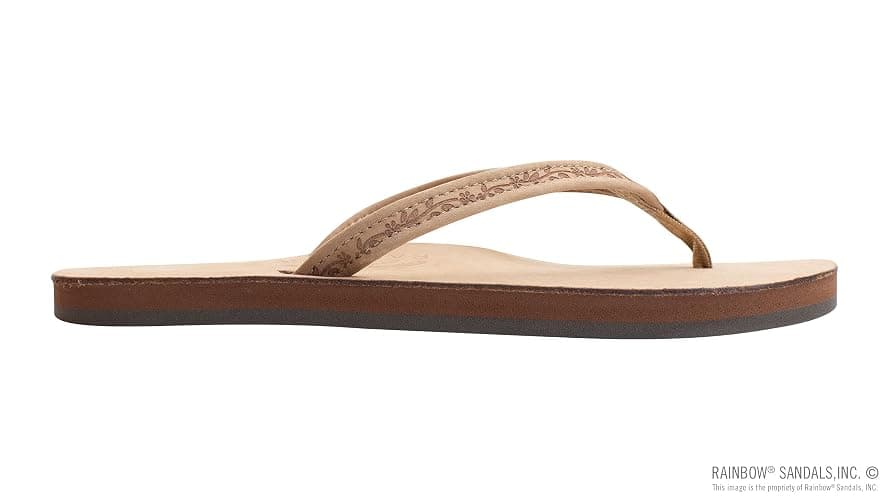 Rainbow Sandals Ladies Las Flores - Single Layer Premier Leather with a Floral 1/2" Narrow Strap - 7.5-8.5 - Sierra Brown thumbnail 4