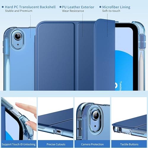 MoKo for iPad (A16) 11th Generation Case 11 Inch 2025, iPad 10th Generation Case 10.9 Inch 2022 with Pencil Holder, Slim Light Trifold Protective Cover with Hard PC Translucent Back Shell, Navy Blue thumbnail 3