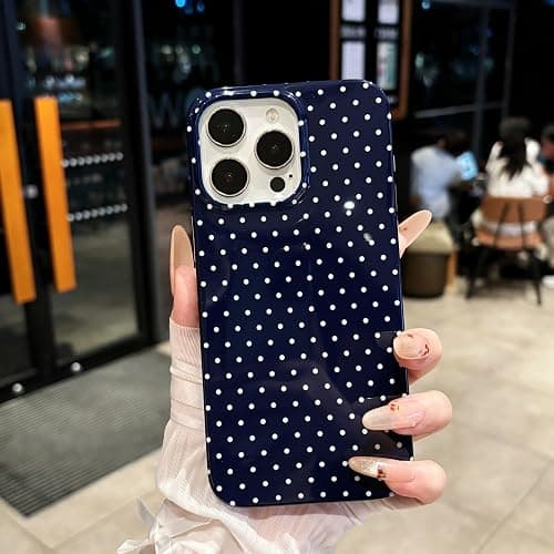 Jmltech for iPhone 16 Plus Case Polka Dot Phone Cases Retro Vintage Women Girly Aesthetic Design Trendy Simple Case Slim Shockproof Protective Cover Navy Blue thumbnail 4