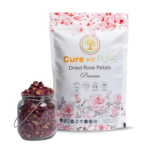 Cure Wid Pure Certified Organic Dried Rose Petals 4 oz Food-Grade Edible Rose Petals for Tea,Cocktails,Baking,Skincare & DIY - Sun-Dried,Non-GMO,Gluten & Chemical-Free Edible Flowers in Resealable Bag - Image 1